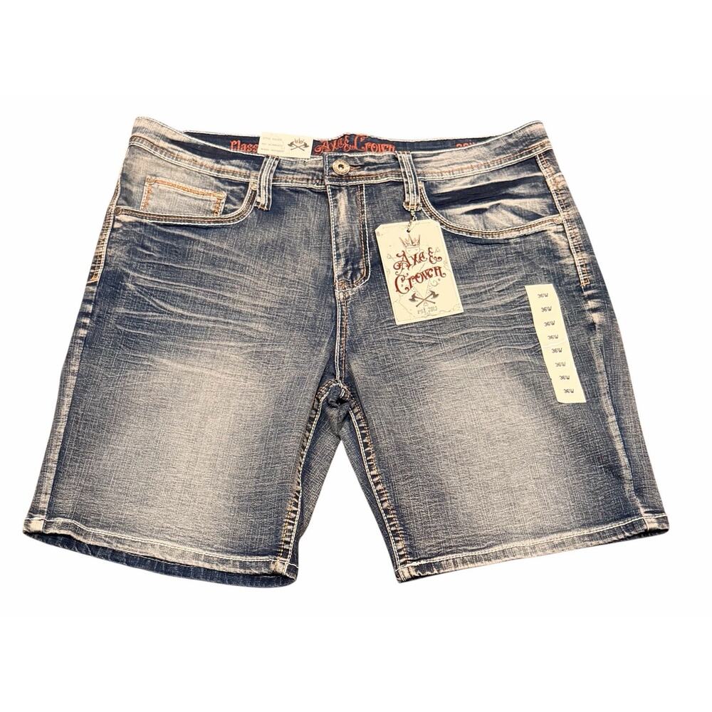 New Mens Axe & Crown Stitch Denim Jean Shorts Sz 36W (Waist 38") Eagle Classic
